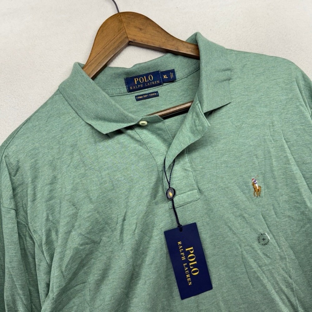 Ralph Lauren Polo Shirt Mens XL Green Pima Soft Touch Long Sleeve Jersey Cotton